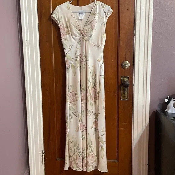knee length dresses for ladies Pinkblush Cream Floral Smocked Long Sleeve Maternity Maxi Dress